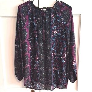 Floral Print Women's Top - Black and Purple